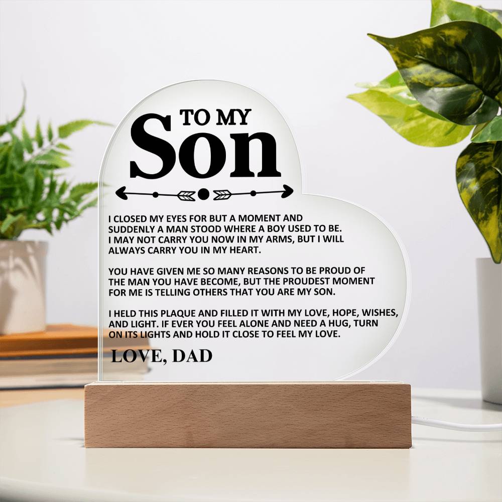 To My Son - Love Dad - Proud - Heart Acrylic Plaque !!!