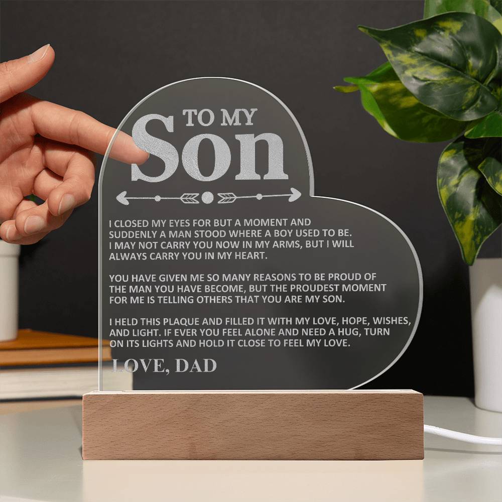 To My Son - Love Dad - Proud - Heart Acrylic Plaque