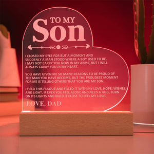 To My Son - Love Dad - Proud - Heart Acrylic Plaque