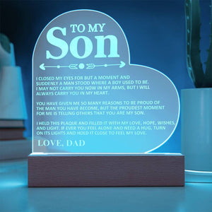 To My Son - Love Dad - Proud - Heart Acrylic Plaque