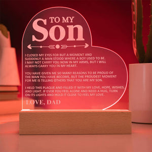 To My Son - Love Dad - Proud - Heart Acrylic Plaque