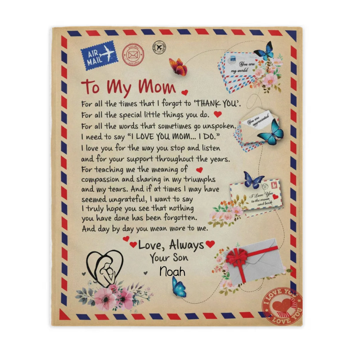 50x60 [BEST SELLER] To My Mom | Perfect Personalized Blanket For Mother's Day| Minky Blanket