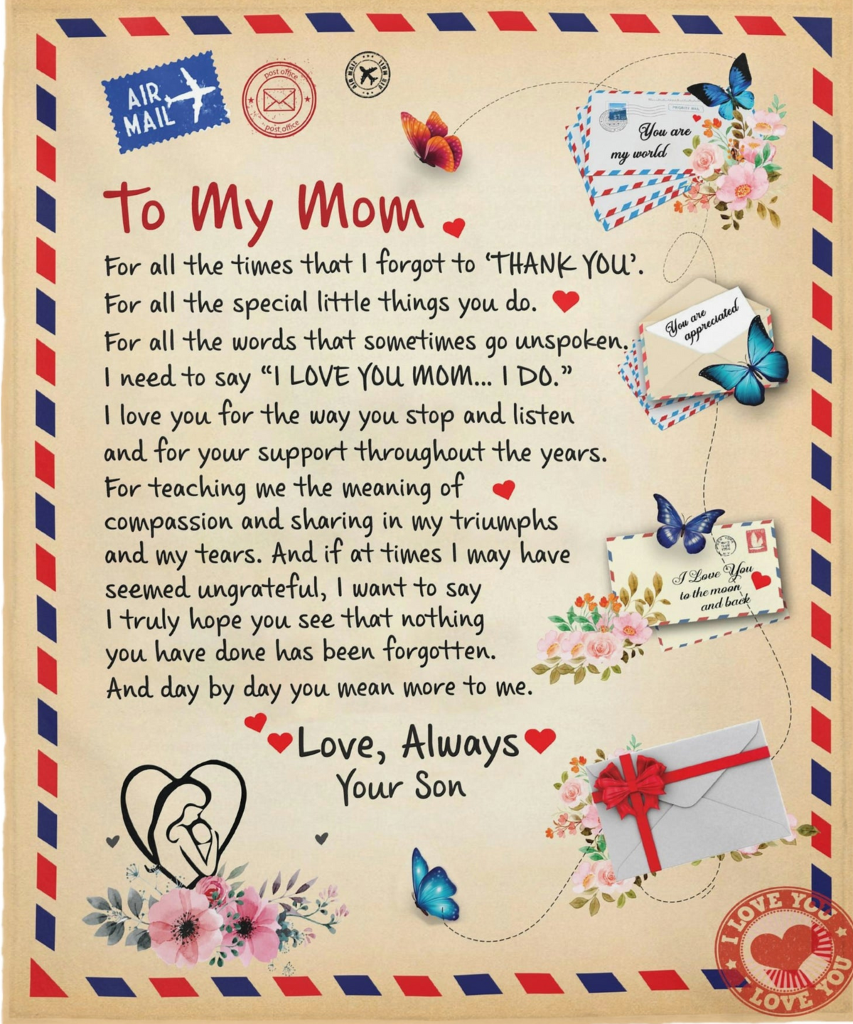 50x60 [BEST SELLER] To My Mom | Perfect Personalized Blanket For Mother's Day| Minky Blanket