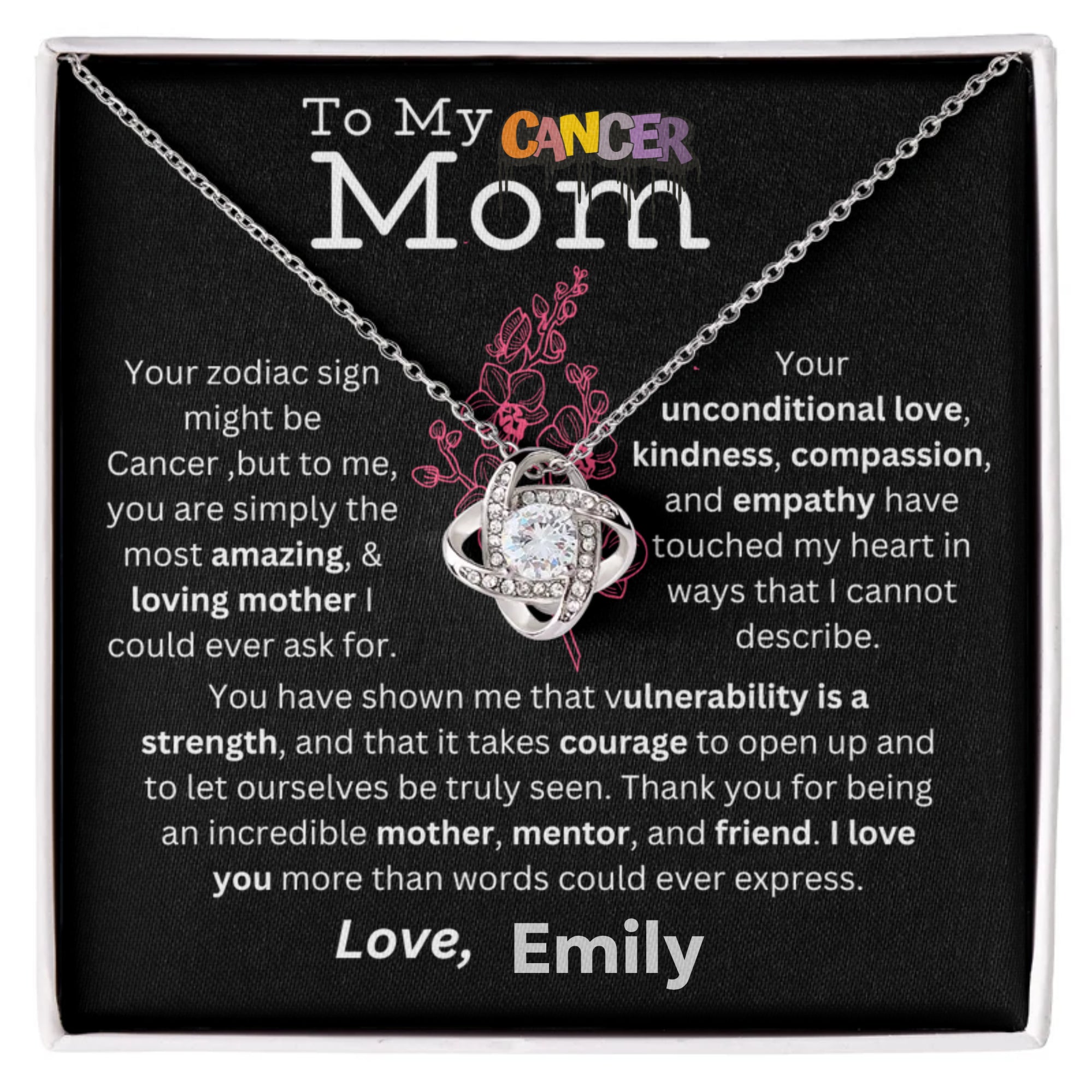 To My Zodiac Mom, Mother's Day Personalized Gift Card | Love Knot Necklace