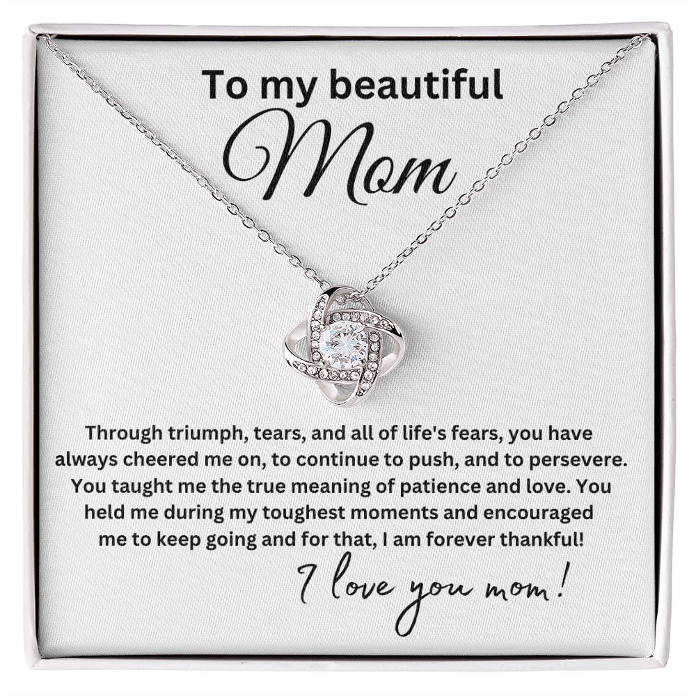 Gift for Mom | Through Triumph, Tears, and All Life's Fear -|Premium 14K White Gold Finish Love Knot Necklace | Meaningful Mother's Day Gift | Gift Idea for Mom | Birthday gift for mom
