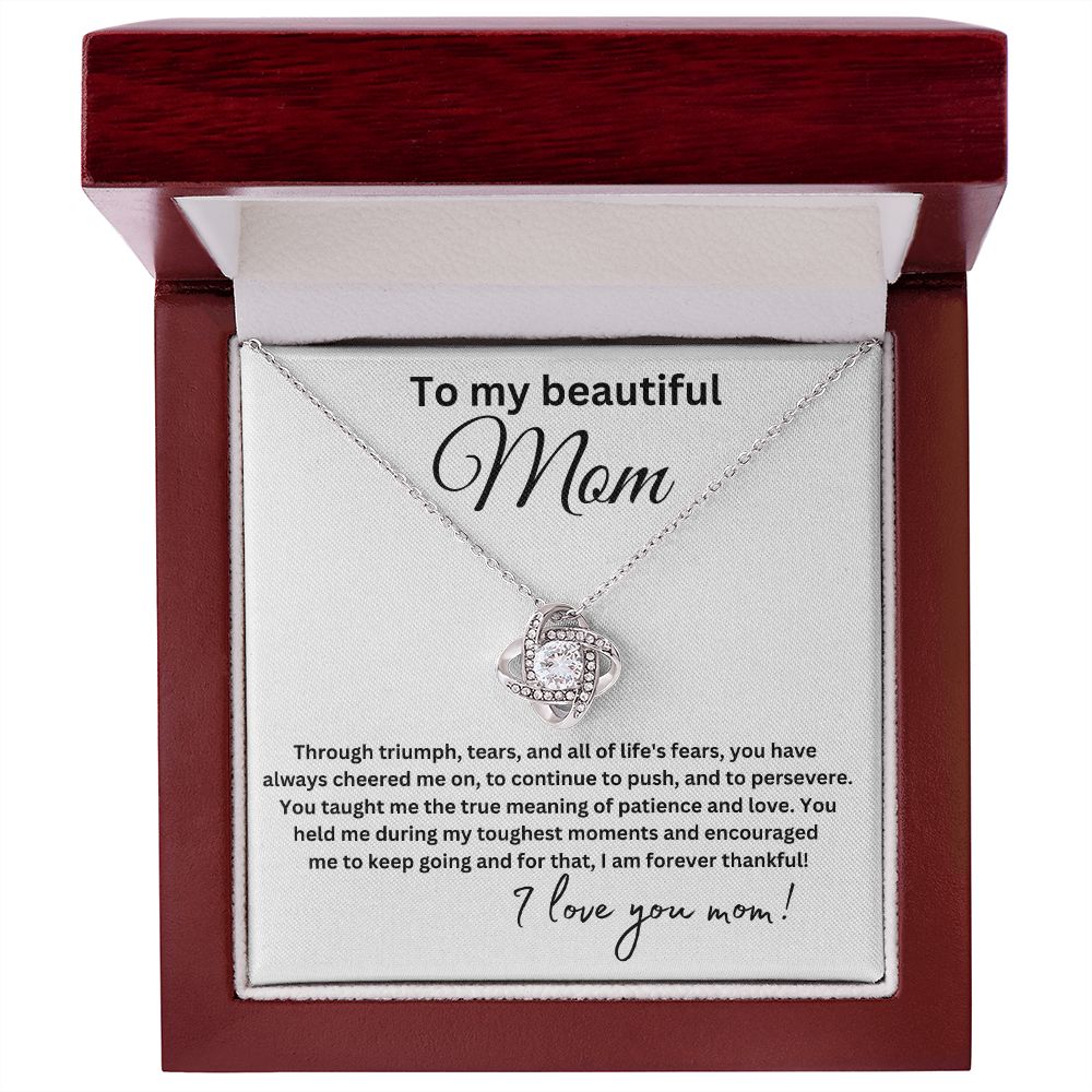 Gift for Mom | Through Triumph, Tears, and All Life's Fear -|Premium 14K White Gold Finish Love Knot Necklace | Meaningful Mother's Day Gift | Gift Idea for Mom | Birthday gift for mom